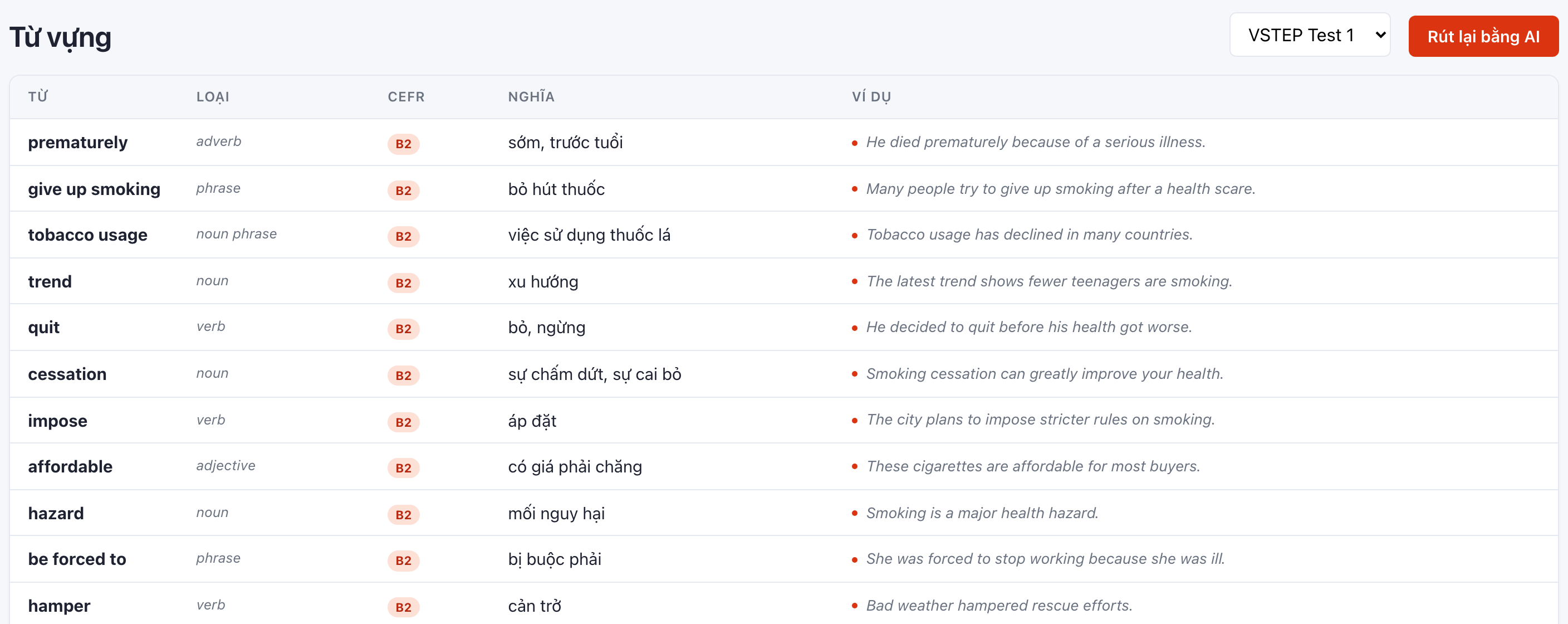 Tổng hợp từ vựng theo CEFR